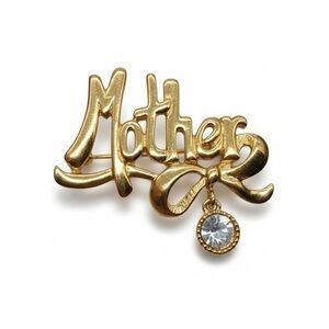 Vintage MONET Mother Brooch Gold Tone Rhinestone